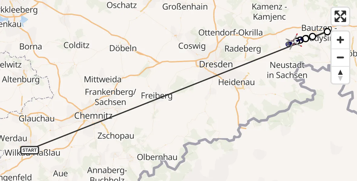 Flugroute Polizeihubschrauber Zwickau - Demitz-Thumitz, 29 Oktober 2026, 12:55