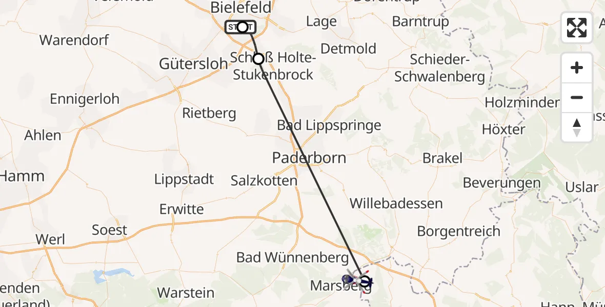 Flugroute Polizeihubschrauber Luftrettungszentrum Bielefeld - Schloß Holte-Stukenbrock, 29 Oktober 2026, 12:56