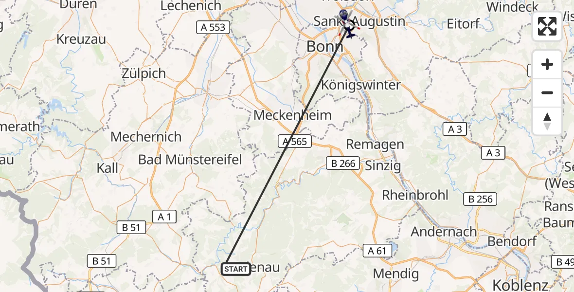 Flugroute Polizeihubschrauber Rodder - Bonn-Hangelar Flugplatz, 29 Oktober 2026, 13:46