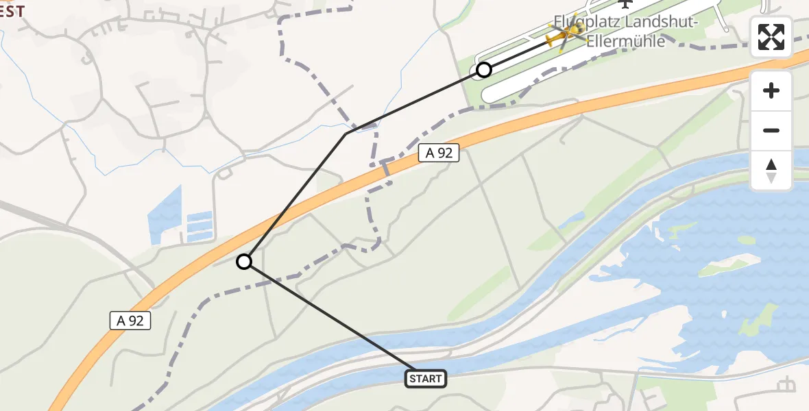 Flugroute Rettungshubschrauber Eching - Landshut Flugplatz, 29 Oktober 2026, 14:28