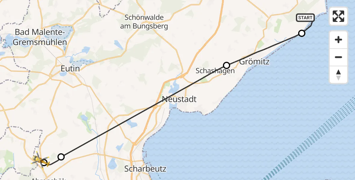 Flugroute Rettungshubschrauber Kellenhusen (Ostsee) - Christoph 12 Luftrettungszentrum, 29 Oktober 2026, 14:34
