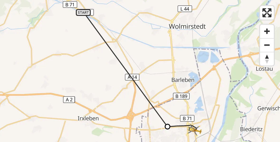 Flugroute Rettungshubschrauber Haldensleben - Magdeburg, 29 Oktober 2026, 14:37