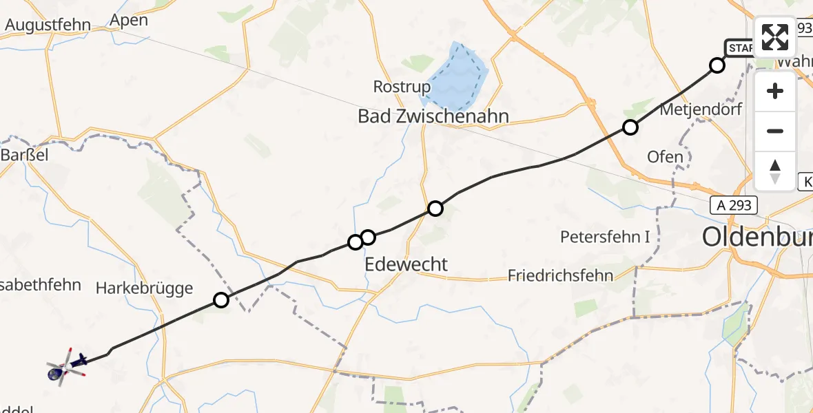 Flugroute Polizeihubschrauber Rastede - Barßel, 29 Oktober 2026, 14:49