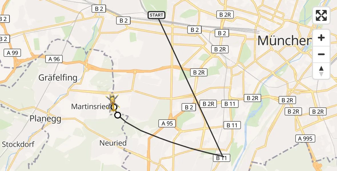 Flugroute Rettungshubschrauber München - DRF Air Rescue München Hubschrauberlandeplatz, 29 Oktober 2026, 15:01