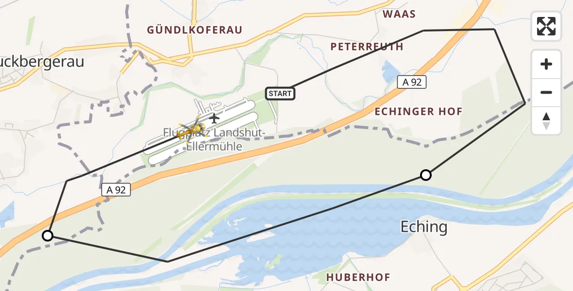 Flugroute Rettungshubschrauber Landshut - Landshut Flugplatz, 29 Oktober 2026, 15:10