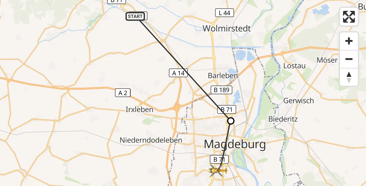 Flugroute Rettungshubschrauber Haldensleben - Magdeburg, 29 Oktober 2026, 15:28