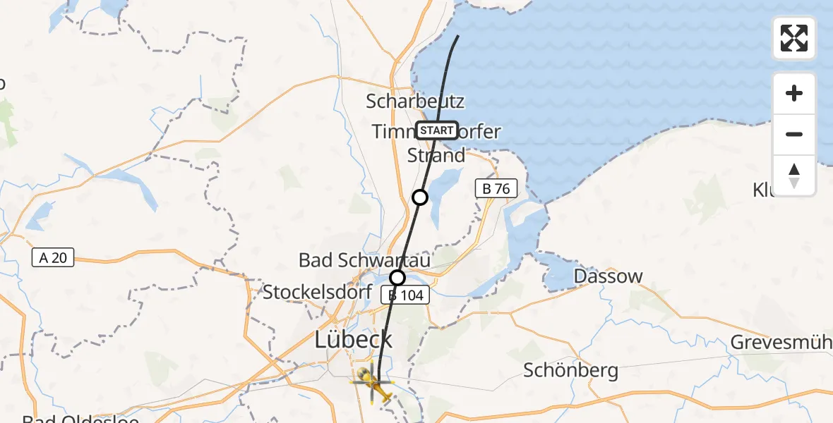 Flugroute Rettungshubschrauber Timmendorfer Strand - Lübeck, 29 Oktober 2026, 15:39