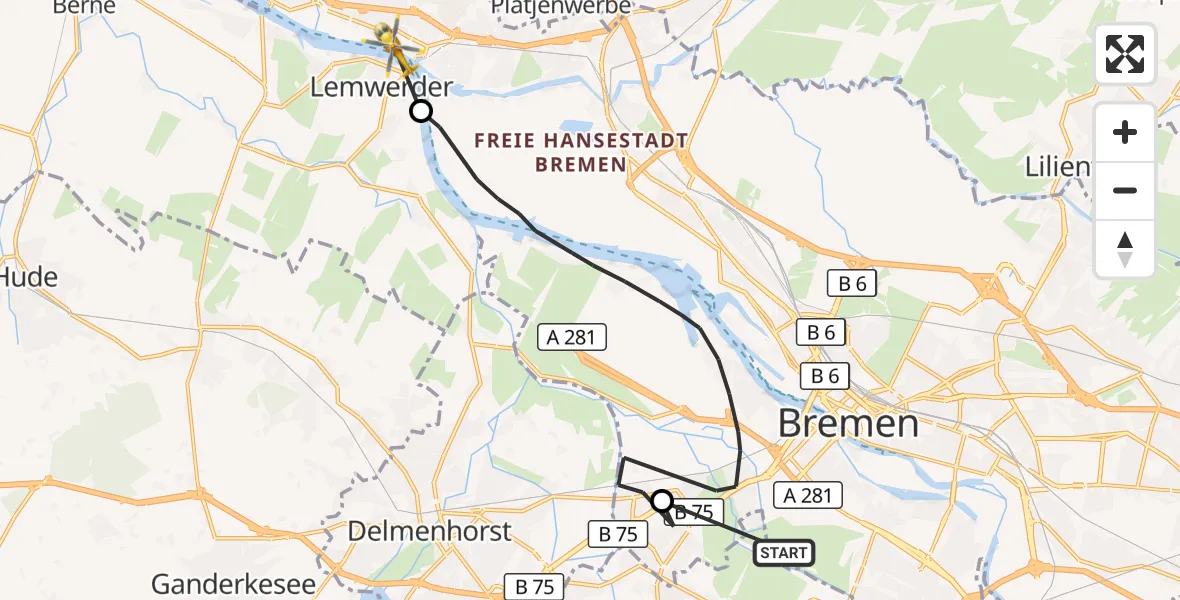 Flugroute Rettungshubschrauber Flughafen Bremen - Bremen, 29 Oktober 2026, 15:44