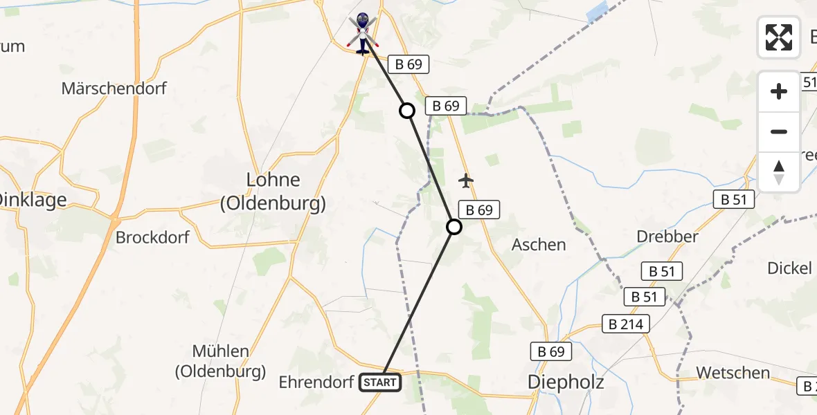 Flugroute Polizeihubschrauber Lohne (Oldenburg) - Vechta, 29 Oktober 2026, 15:45