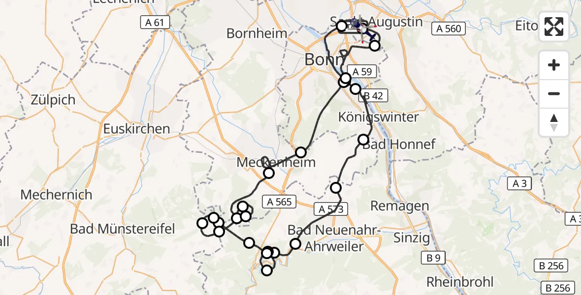 Flugroute Polizeihubschrauber Sankt Augustin - Bonn-Hangelar Flugplatz, 29 Oktober 2026, 15:49