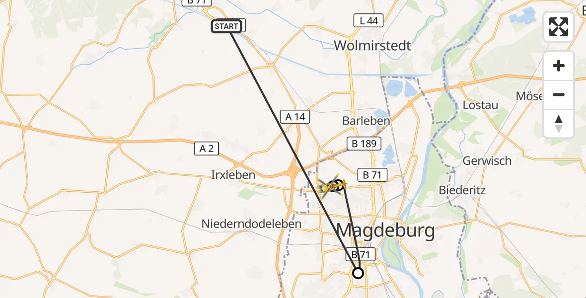 Flugroute Rettungshubschrauber Haldensleben - Magdeburg Hospital, 29 Oktober 2026, 16:03