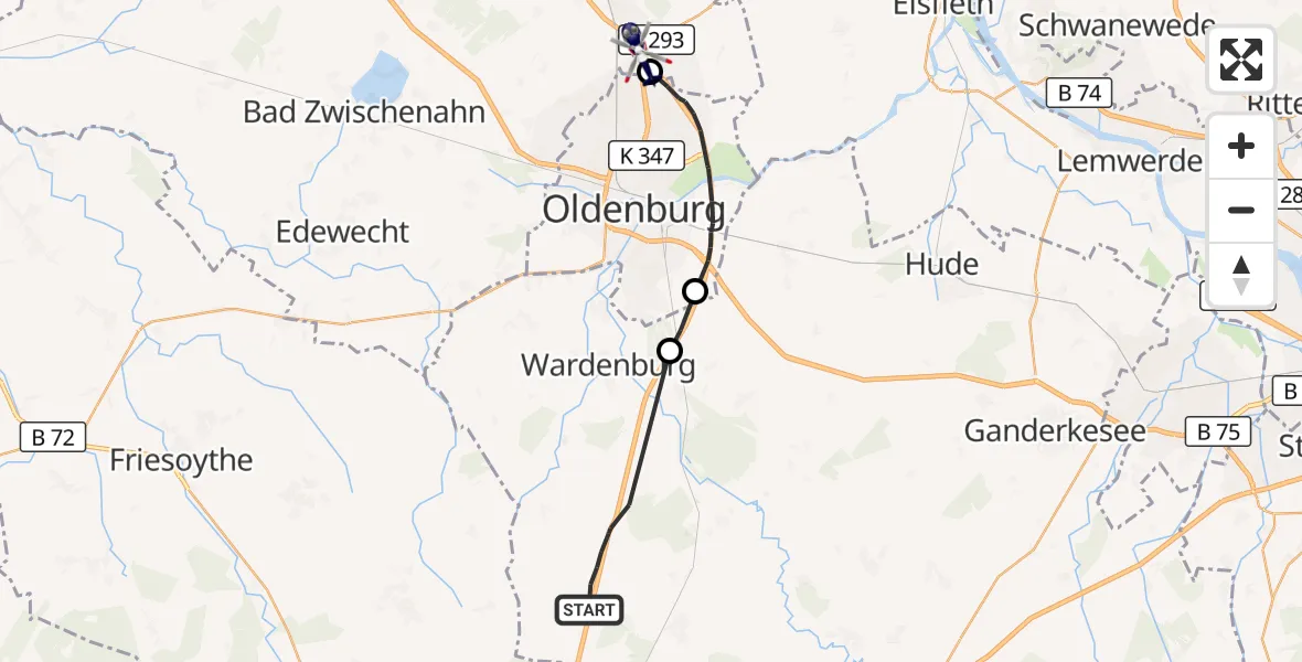 Flugroute Polizeihubschrauber Großenkneten - Rastede, 29 Oktober 2026, 16:04