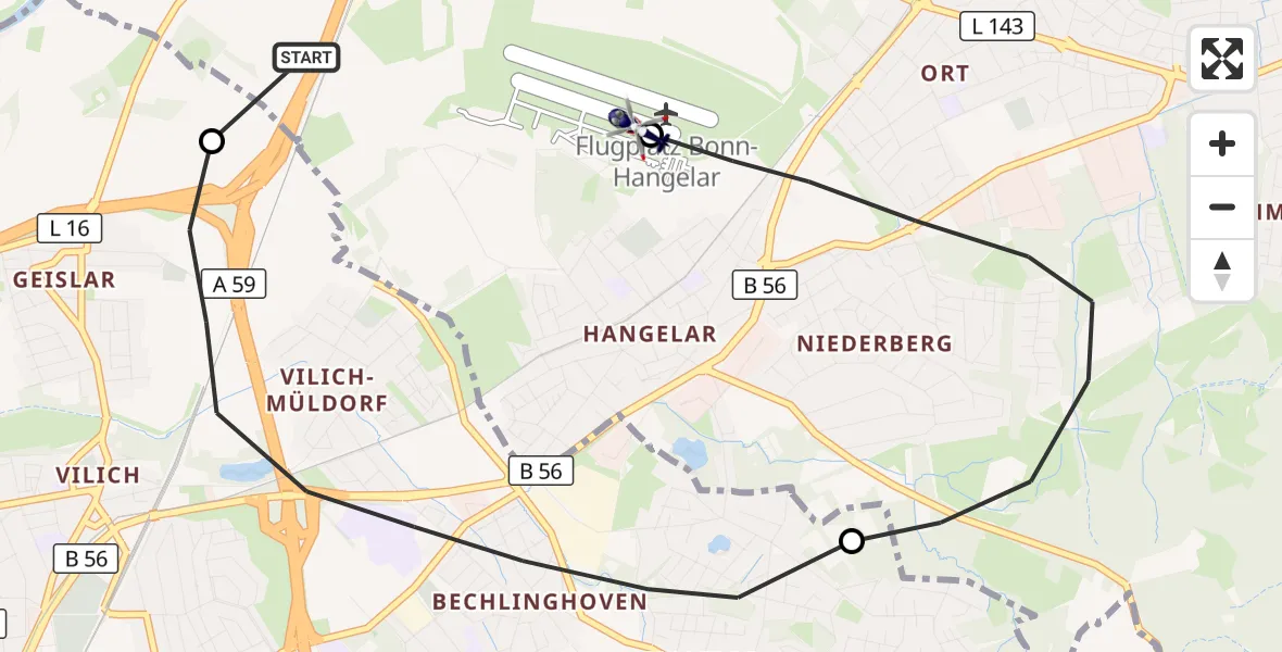 Flugroute Polizeihubschrauber Sankt Augustin - Bonn-Hangelar Flugplatz, 29 Oktober 2026, 16:07