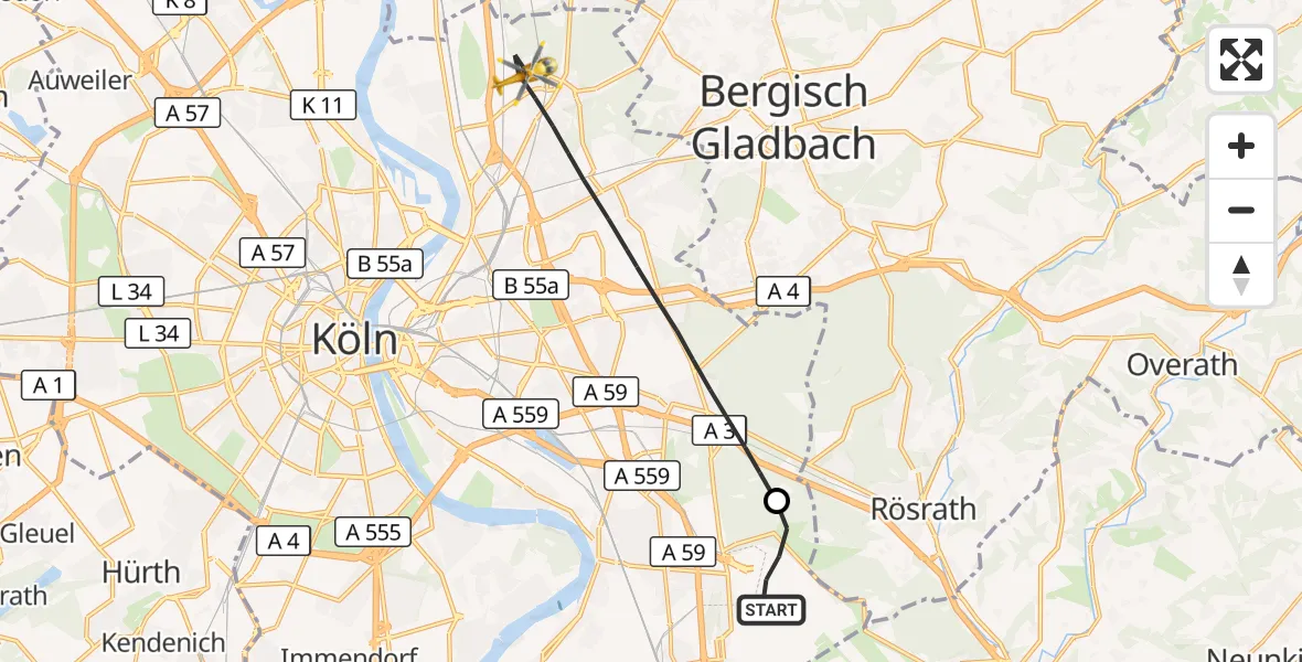 Flugroute Rettungshubschrauber Köln Bonn Flughafen - Köln, 29 Oktober 2026, 16:09