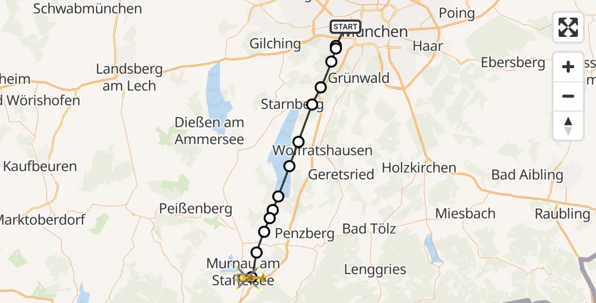 Flugroute Rettungshubschrauber München - Murnau a.Staffelsee, 29 Oktober 2026, 16:13