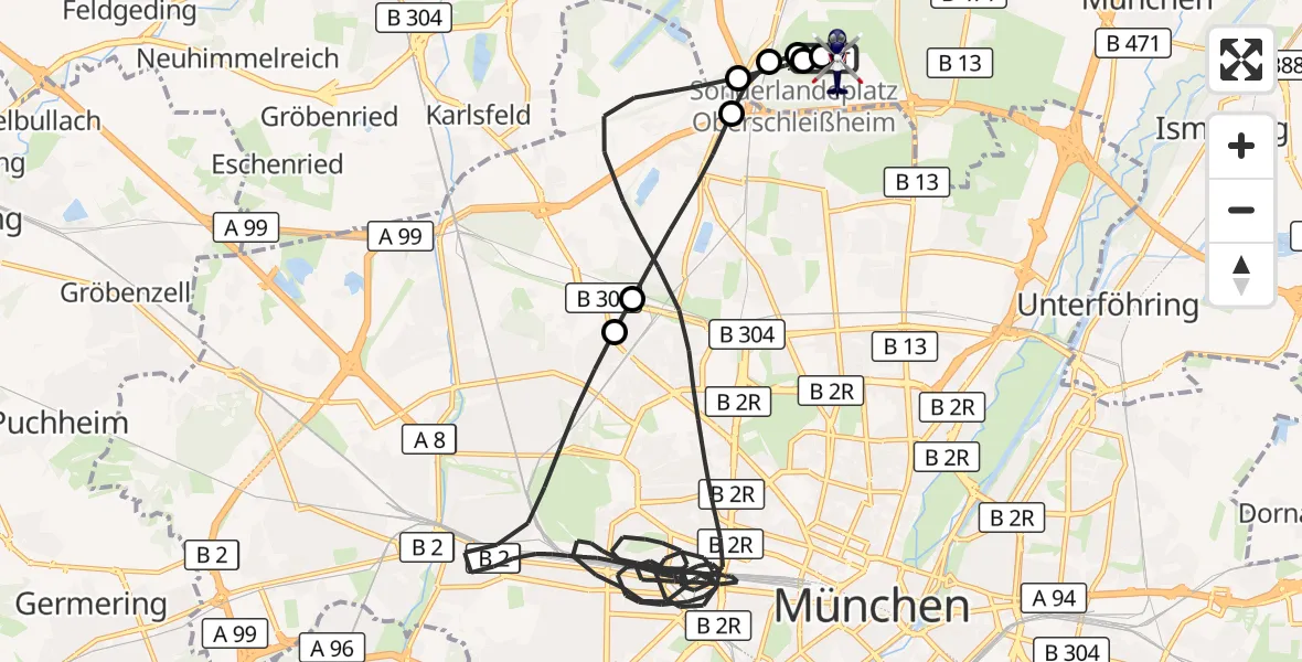 Flugroute Polizeihubschrauber Oberschleissheim Hubschrauberlandeplatz - Oberschleissheim Hubschrauberlandeplatz, 29 Oktober 2026, 16:15