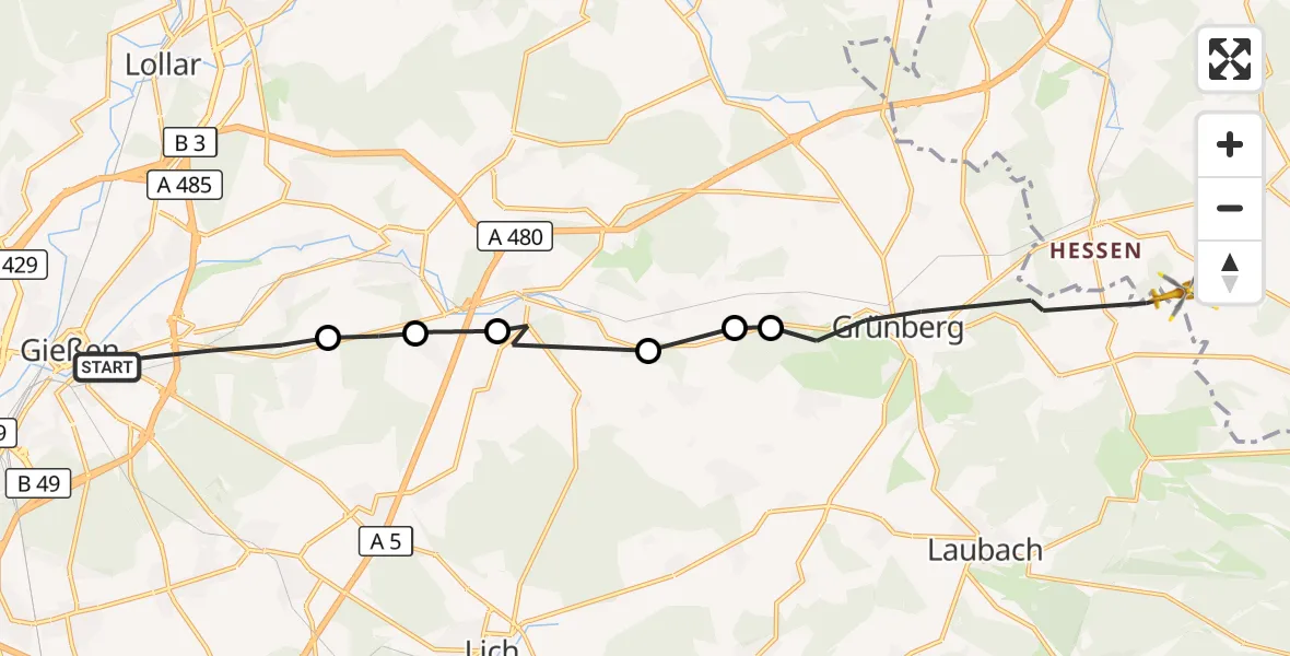 Flugroute Ambulanzhubschrauber Gießen - Mücke, 29 Oktober 2026, 16:17