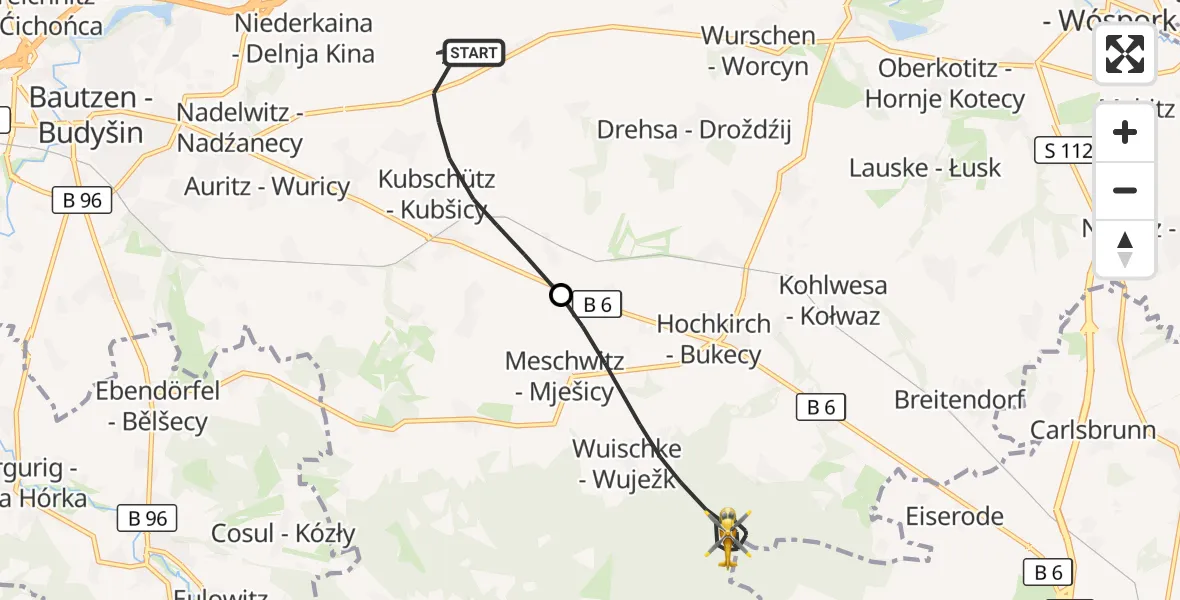 Flugroute Rettungshubschrauber Kubschütz - Hochkirch, 29 Oktober 2026, 16:32
