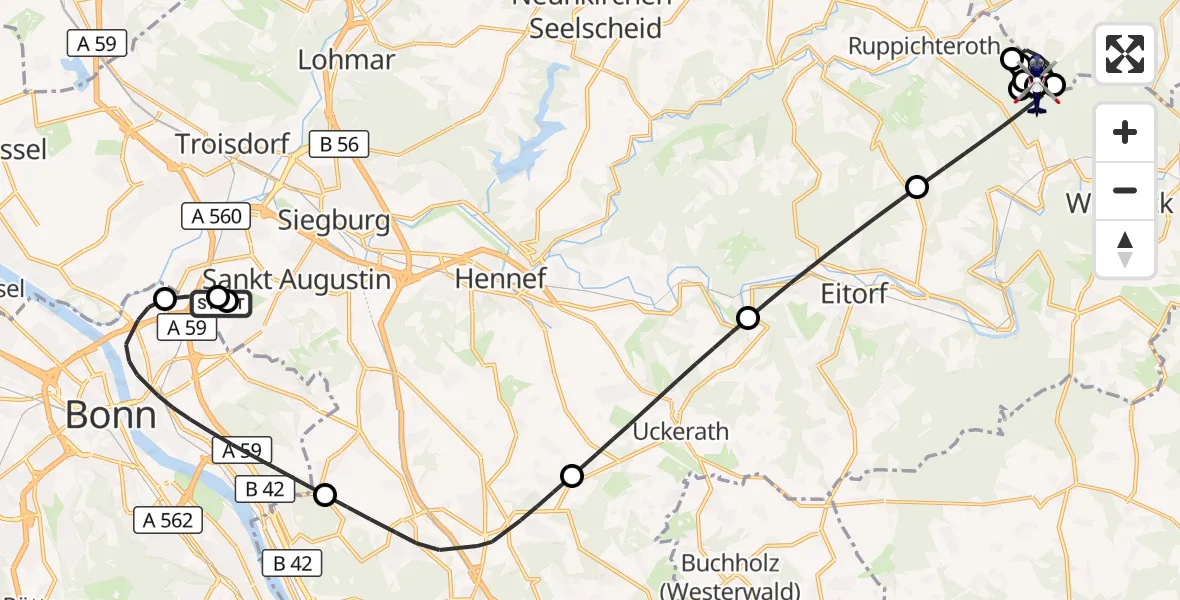 Flugroute Polizeihubschrauber Sankt Augustin - Windeck, 29 Oktober 2026, 16:38