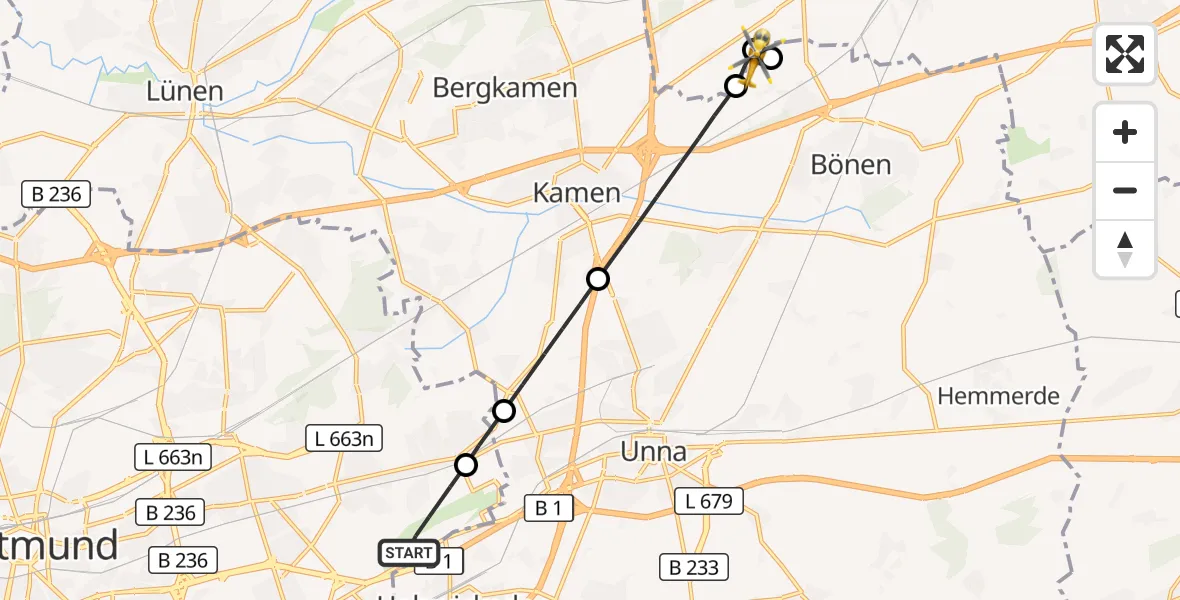 Flugroute Rettungshubschrauber Dortmund Flughafen - Bönen, 29 Oktober 2026, 16:46