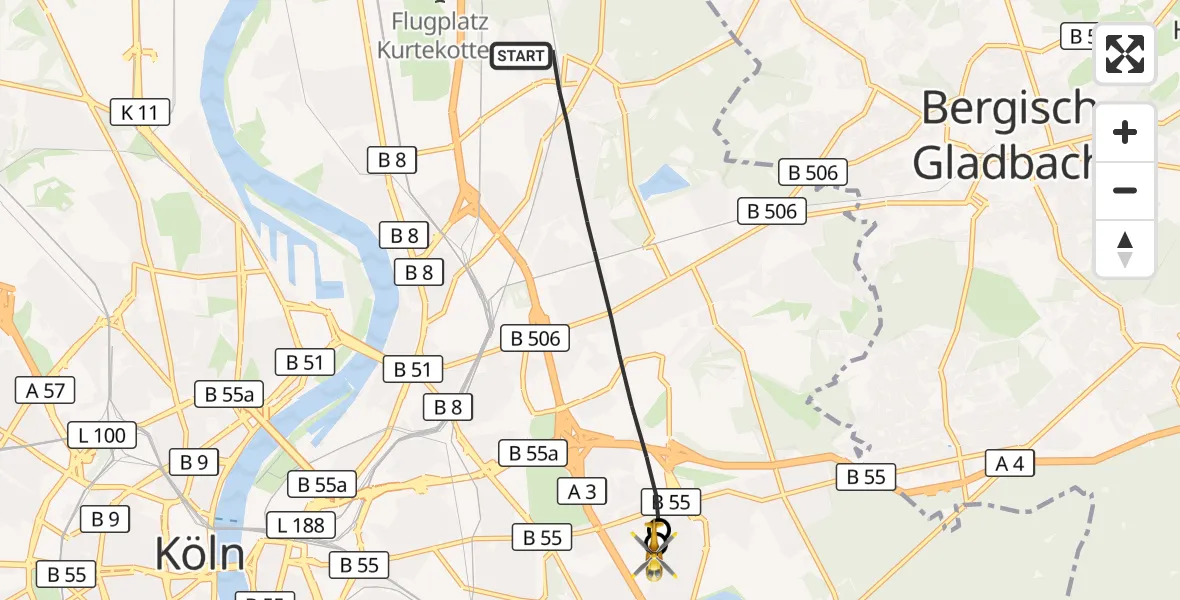Flugroute Rettungshubschrauber Köln - Merheim Hospital, 29 Oktober 2026, 16:51