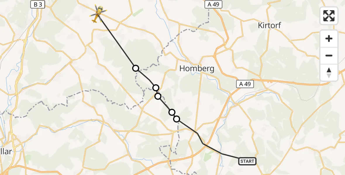 Flugroute Ambulanzhubschrauber Mücke - Ebsdorfergrund, 29 Oktober 2026, 17:19