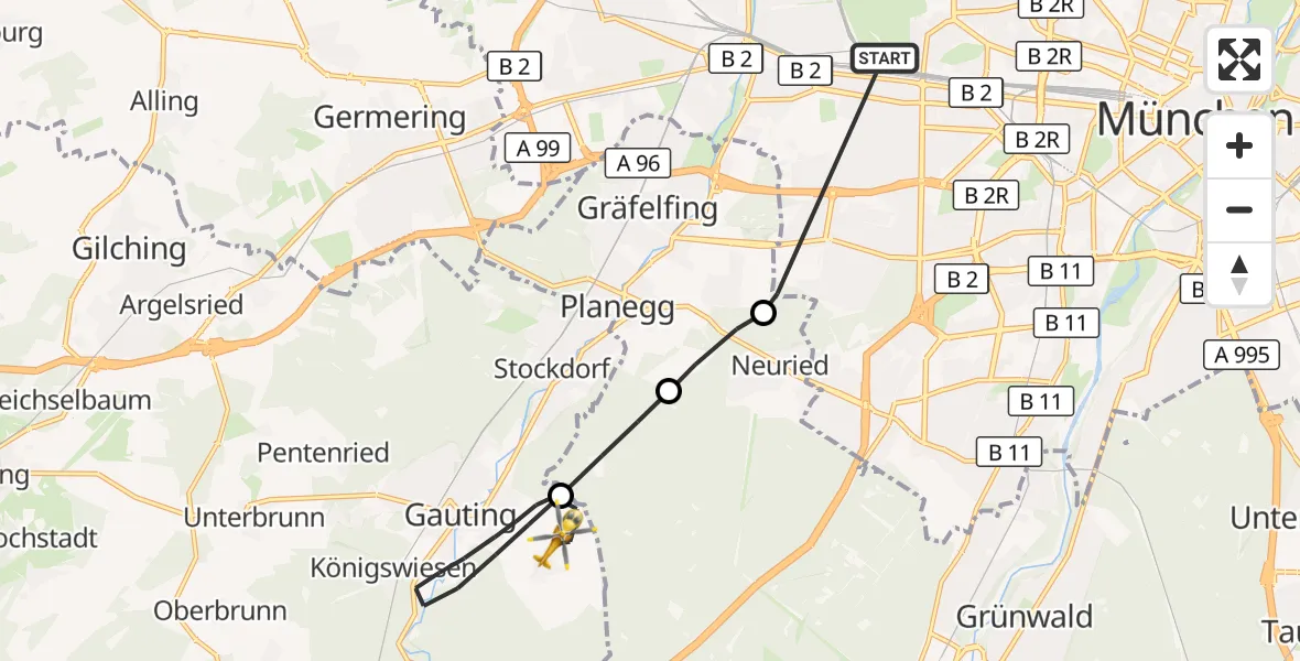 Flugroute Rettungshubschrauber München - Gauting, 29 Oktober 2026, 17:26