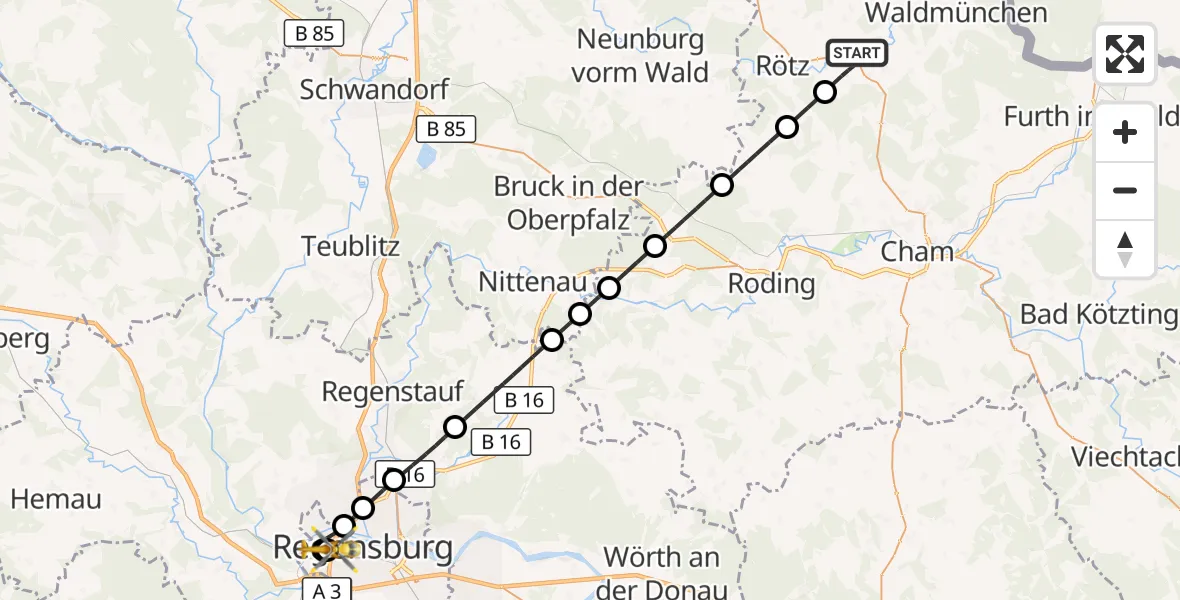 Flugroute Rettungshubschrauber Schönthal - Barmherzige Brüder (Brothers of Mercy) Hospital Regensburg, 29 Oktober 2026, 17:27