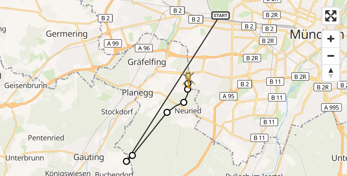 Flugroute Rettungshubschrauber München - DRF Air Rescue München Hubschrauberlandeplatz, 29 Oktober 2026, 17:33