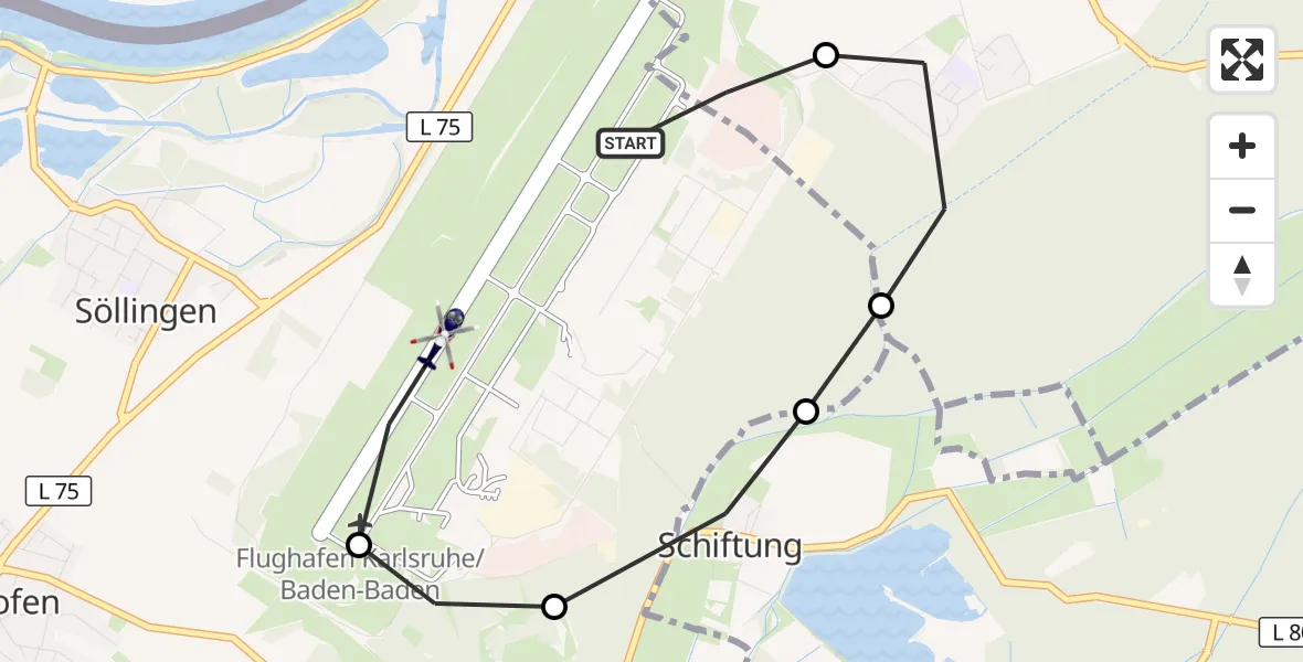 Flugroute Polizeihubschrauber Karlsruhe Baden-Baden Flughafen - Karlsruhe Baden-Baden Flughafen, 29 Oktober 2026, 17:38