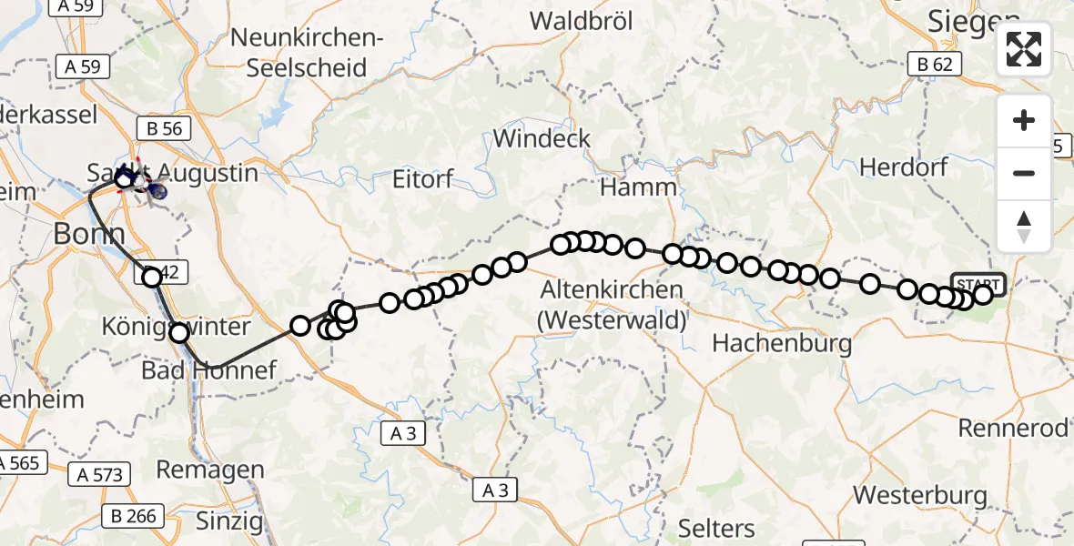 Flugroute Polizeihubschrauber Emmerzhausen - Bonn-Hangelar Flugplatz, 29 Oktober 2026, 17:55