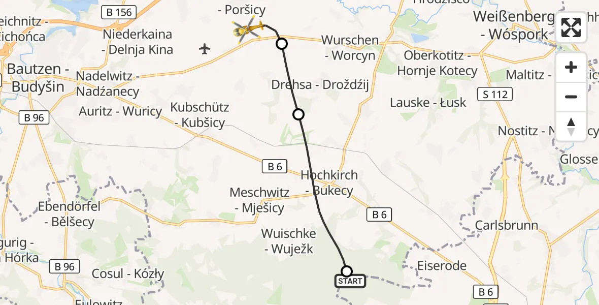 Flugroute Rettungshubschrauber Lawalde - Kubschütz, 29 Oktober 2026, 18:00