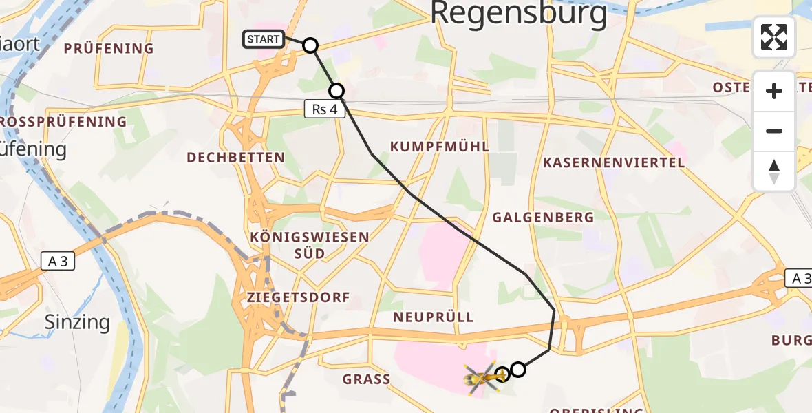 Flugroute Rettungshubschrauber Barmherzige Brüder (Brothers of Mercy) Hospital Regensburg - DRF Air Rescue Station Regensburg / Regensburg University Hospital, 29 Oktober 2026, 18:06