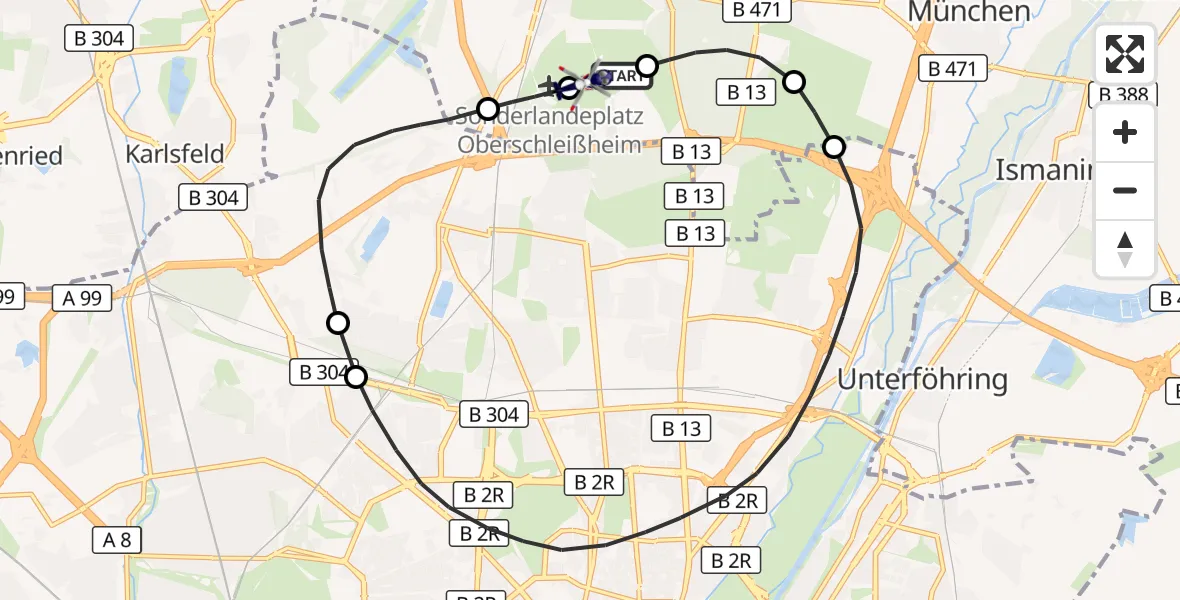 Flugroute Polizeihubschrauber Oberschleissheim Hubschrauberlandeplatz - Schleissheim Flugplatz, 29 Oktober 2026, 18:26