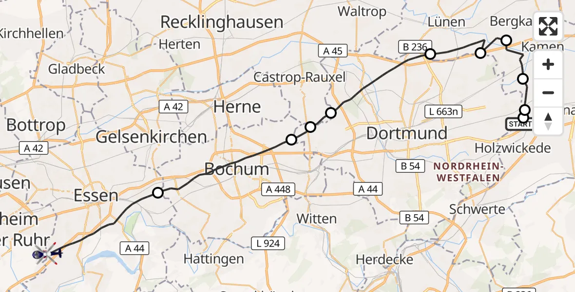 Flugroute Polizeihubschrauber Dortmund Flughafen - Essen, 29 Oktober 2026, 18:49