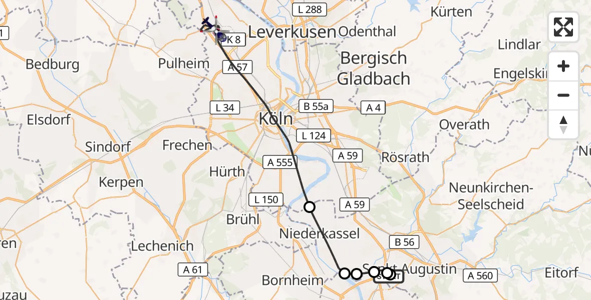 Flugroute Polizeihubschrauber Sankt Augustin - Köln, 29 Oktober 2026, 18:54