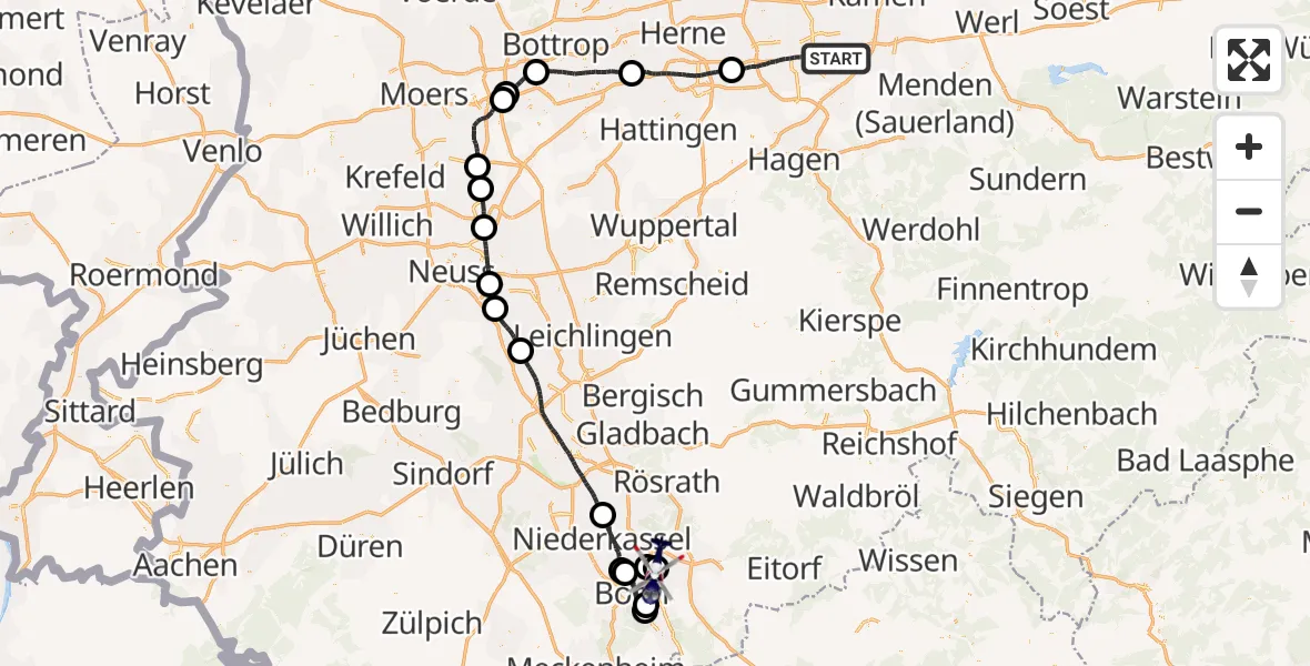 Flugroute Polizeihubschrauber Dortmund - Bonn-Hangelar Flugplatz, 29 Oktober 2026, 19:02