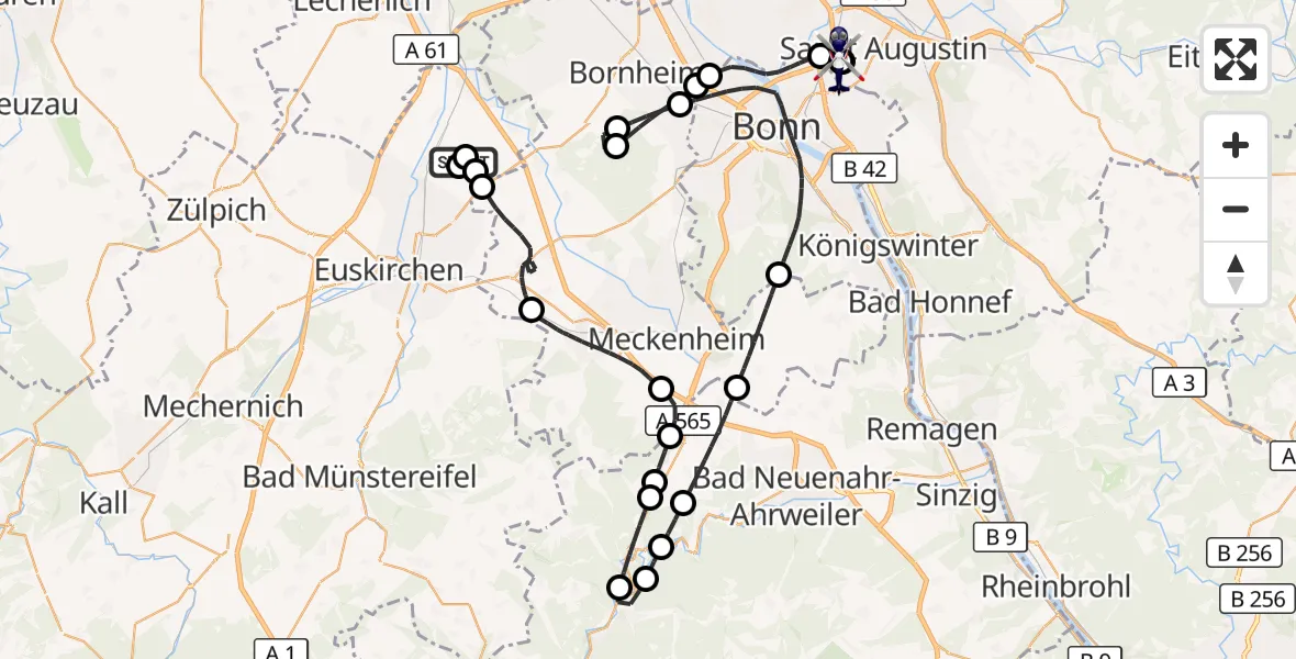 Flugroute Polizeihubschrauber Weilerswist UL - Sankt Augustin, 29 Oktober 2026, 20:25