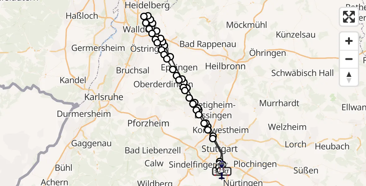 Flugroute Polizeihubschrauber Flughafen Stuttgart - Flughafen Stuttgart, 30 Oktober 2026, 05:37