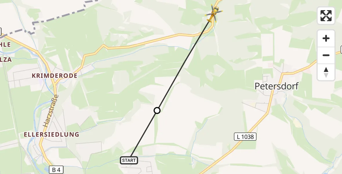 Flugroute Rettungshubschrauber Südharz Hospital Nordhausen - Nordhausen, 30 Oktober 2026, 06:20