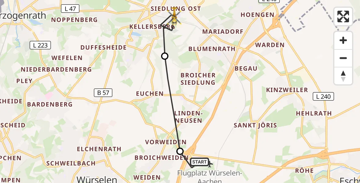Flugroute Rettungshubschrauber Aachen-Merzbrück Flughafen - Alsdorf, 30 Oktober 2026, 06:31