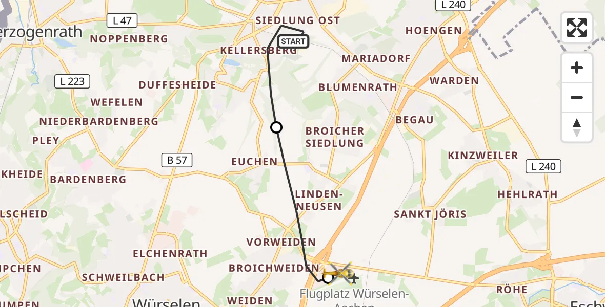 Flugroute Rettungshubschrauber Alsdorf - Aachen-Merzbrück Flughafen, 30 Oktober 2026, 06:59