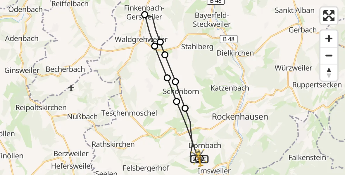 Flugroute Rettungshubschrauber Rockenhausen - Rockenhausen, 30 Oktober 2026, 07:12