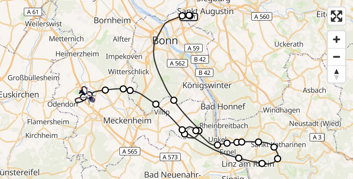 Flugroute Polizeihubschrauber Sankt Augustin - Swisttal, 30 Oktober 2026, 08:07