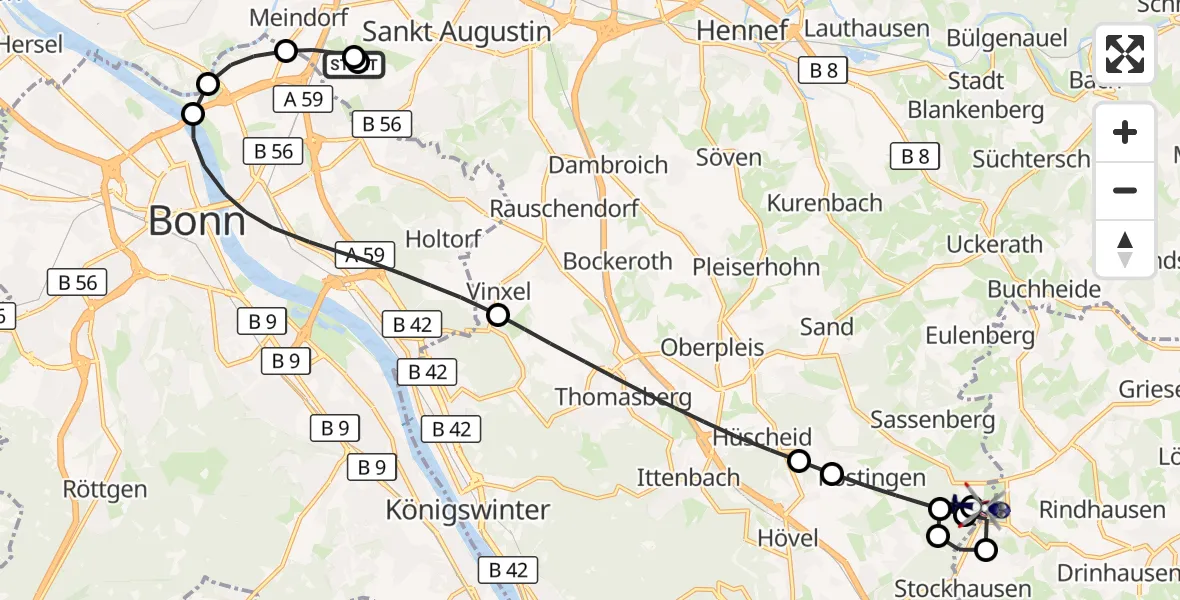 Flugroute Polizeihubschrauber Sankt Augustin - Eudenbach Segelflugfeld, 30 Oktober 2026, 08:08