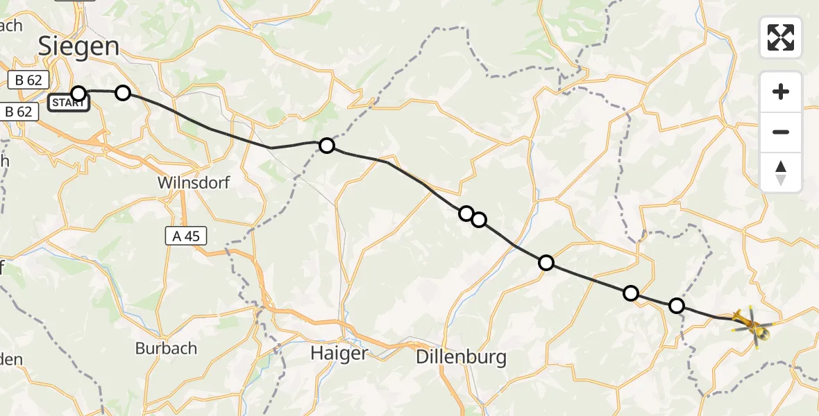 Flugroute Rettungshubschrauber Evangelisches Jung-Stilling Hospital - Bad Endbach, 30 Oktober 2026, 08:13