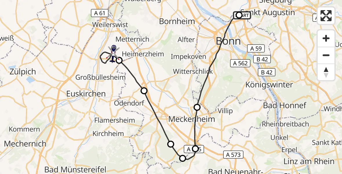Flugroute Polizeihubschrauber Sankt Augustin - Weilerswist UL, 30 Oktober 2026, 08:28