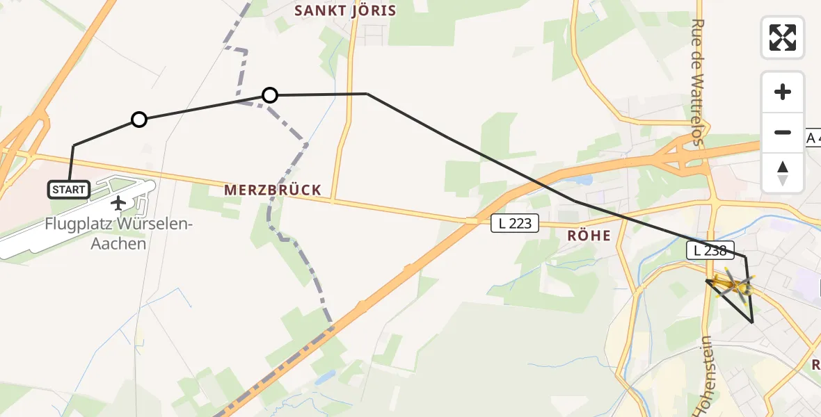 Flugroute Rettungshubschrauber Aachen-Merzbrück Flughafen - Eschweiler, 30 Oktober 2026, 08:49