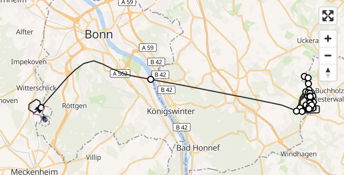 Flugroute Polizeihubschrauber Eudenbach Segelflugfeld - Alfter, 30 Oktober 2026, 08:50