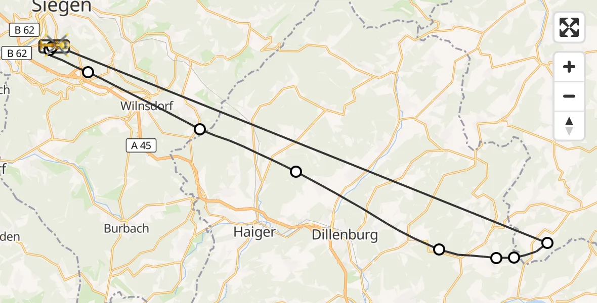 Flugroute Rettungshubschrauber Evangelisches Jung-Stilling Hospital - Evangelisches Jung-Stilling Hospital, 30 Oktober 2026, 08:57